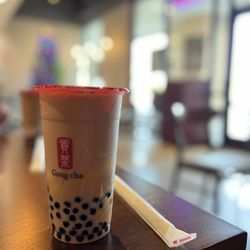 Gong Cha Sugar Land - Earl grey milk tea with 3J's (boba, egg pudding and grass jelly)