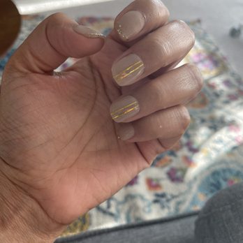 Malden Nails - Dip nude nails with a hint of gold - Nail Salons Near Me - Malden, Massachusetts