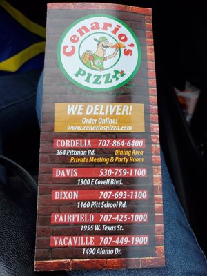 Menu photo 2 Cenario's Pizza - Dixon Dixon, CA Menu photo 2 Cenario's Pizza - Dixon Dixon, CA