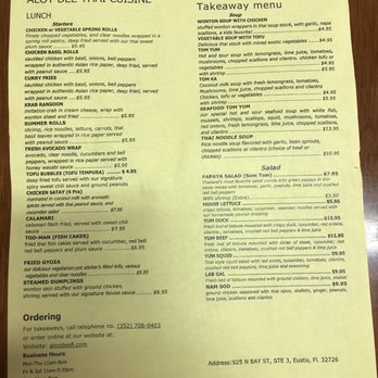 Aloy Dee Thai Cuisine - Menu (front) - Thai Near Me - Eustis, Florida Aloy Dee Thai Cuisine - Menu (front) - Thai Near Me - Eustis, Florida