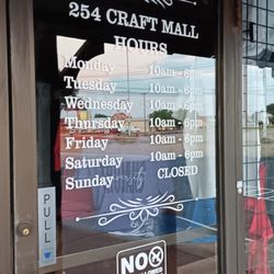 254 Craft Mall - Business Hours: Monday through Saturday 10a to 6p. Closed Sunday.