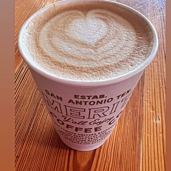 Merit Coffee - Vanilla latte (they make it so pretty!) - Coffee & Tea Near Me - San Antonio, Texas Merit Coffee - Vanilla latte (they make it so pretty!) - Coffee & Tea Near Me - San Antonio, Texas