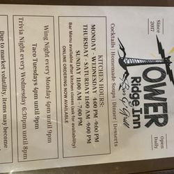 Tower Ridge Inn - Menu