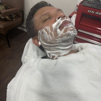 Arcadia Barber Shop - Shaving cream after hot towel wrap by Chau - Barbers Near Me - Arcadia, California