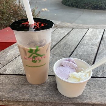 Seattle Best Tea - Black milk tea 50% sweetness with egg pudding (flan) and taro and durian ice cream - everything was amazing - Coffee & Tea Near Me - Seattle, Washington Seattle Best Tea - Black milk tea 50% sweetness with egg pudding (flan) and taro and durian ice cream - everything was amazing - Coffee & Tea Near Me - Seattle, Washington