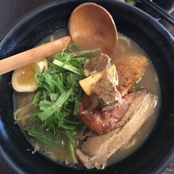 Marumen - Shoyu ramen, brown thing under the bone is the chicken chashu. This is from my updated review - Ramen Near Me - Fairfax, Virginia
