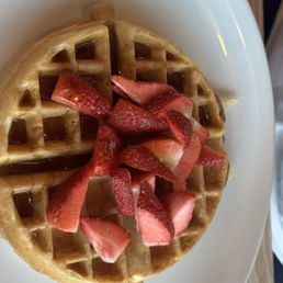 Waffle with sliced Strawberries. Special request