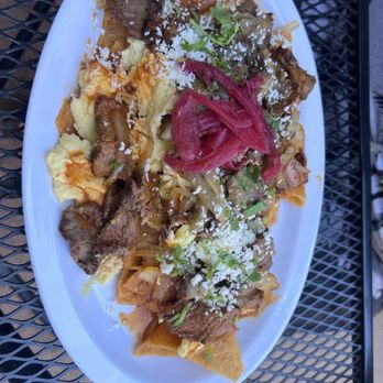 Corazon Cafe - Chilaquiles with asada and red sauce - Breakfast & Brunch Near Me - San Luis Obispo, California