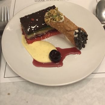 Amano - Dessert duo of rainbow cake and cannoli - Pizza Near Me - Las Vegas, Nevada Amano - Dessert duo of rainbow cake and cannoli - Pizza Near Me - Las Vegas, Nevada