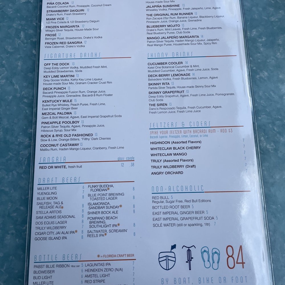 Deck 84 - Drink menu - New American Near Me - Delray Beach, Florida
