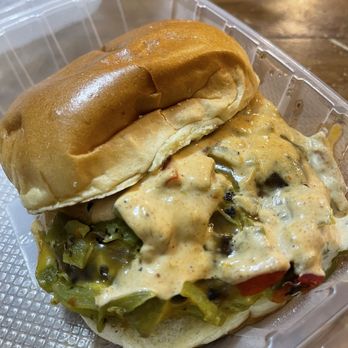 Aioli Gourmet Burgers - 32nd & Shea - The New Mexico: $11.50 (it's huge) - Burgers Near Me - Phoenix, Arizona