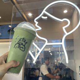 Matcha tea with mochi jelly and foam Matcha tea with mochi jelly and foam