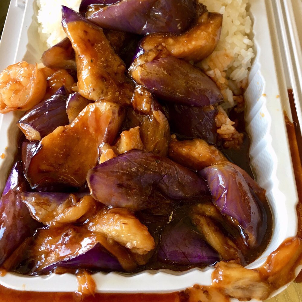 Mandarin House - Shrimp with 25. Chinese Eggplant in Garlic Sauce Lunch. Very big portion - Chinese Near Me - Brooklyn, New York