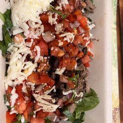 Steak, spinach, black beans and red peppers