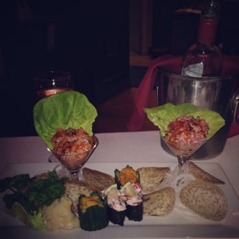 Atami - Salmon & tuna tartare with spicy octopus sushi, uni sashimi + taro crackers - Sushi Bars Near Me - Montreal, Quebec Atami - Salmon & tuna tartare with spicy octopus sushi, uni sashimi + taro crackers - Sushi Bars Near Me - Montreal, Quebec