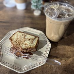 The Local Flour Stand - Cinnamon Donut bread and iced latte
