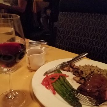 Hugo's Cellar - Rib eye steak. It is 16 oz. We shared it. You pay 27.00 to have your own salad, potato and vegetables as a add on split charge. - American Near Me - Las Vegas, Nevada Hugo's Cellar - Rib eye steak. It is 16 oz. We shared it. You pay 27.00 to have your own salad, potato and vegetables as a add on split charge. - American Near Me - Las Vegas, Nevada