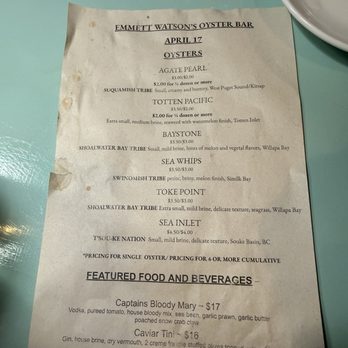 Emmett Watson's Oyster Bar - Daily menu - Seafood Near Me - Seattle, Washington