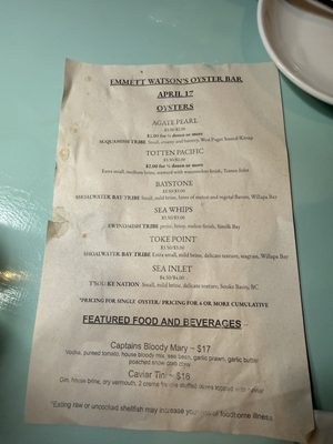 Menu photo 3 Emmett Watson's Oyster Bar Seattle, WA