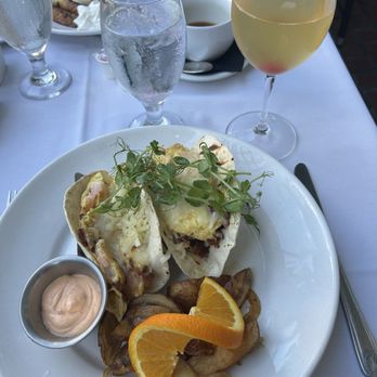 Bagatelle - Breakfast burritos! Banana Fosters French toast and a peach mimosa - Seafood Near Me - Key West, Florida