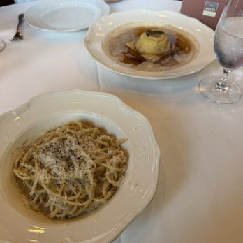 Osteria Mozza - Ricotta & Egg Raviolo (back), Bavette (front) - Italian Near Me - Los Angeles, California Osteria Mozza - Ricotta & Egg Raviolo (back), Bavette (front) - Italian Near Me - Los Angeles, California