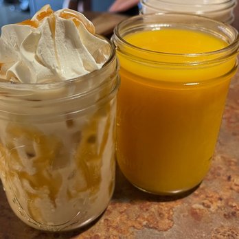 Huckleberry's - Iced Caramel Macchiato and orange juice - Breakfast & Brunch Near Me - Roseville, California