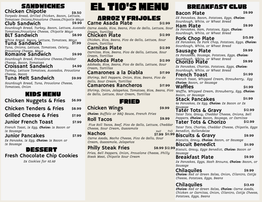 Menu photo 4 El Tio's Restaurant San Diego, CA