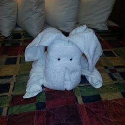 Dog? Made of towels on the bed