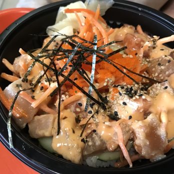 Poke Sushi - Salmon,yellow tail, cucumbers,carrots, ginger, spicy mayo - Sushi Bars Near Me - Orange, California Poke Sushi - Salmon,yellow tail, cucumbers,carrots, ginger, spicy mayo - Sushi Bars Near Me - Orange, California