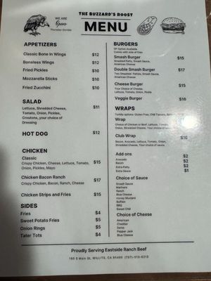 Menu photo 1 The Buzzard's Roost Willits, CA