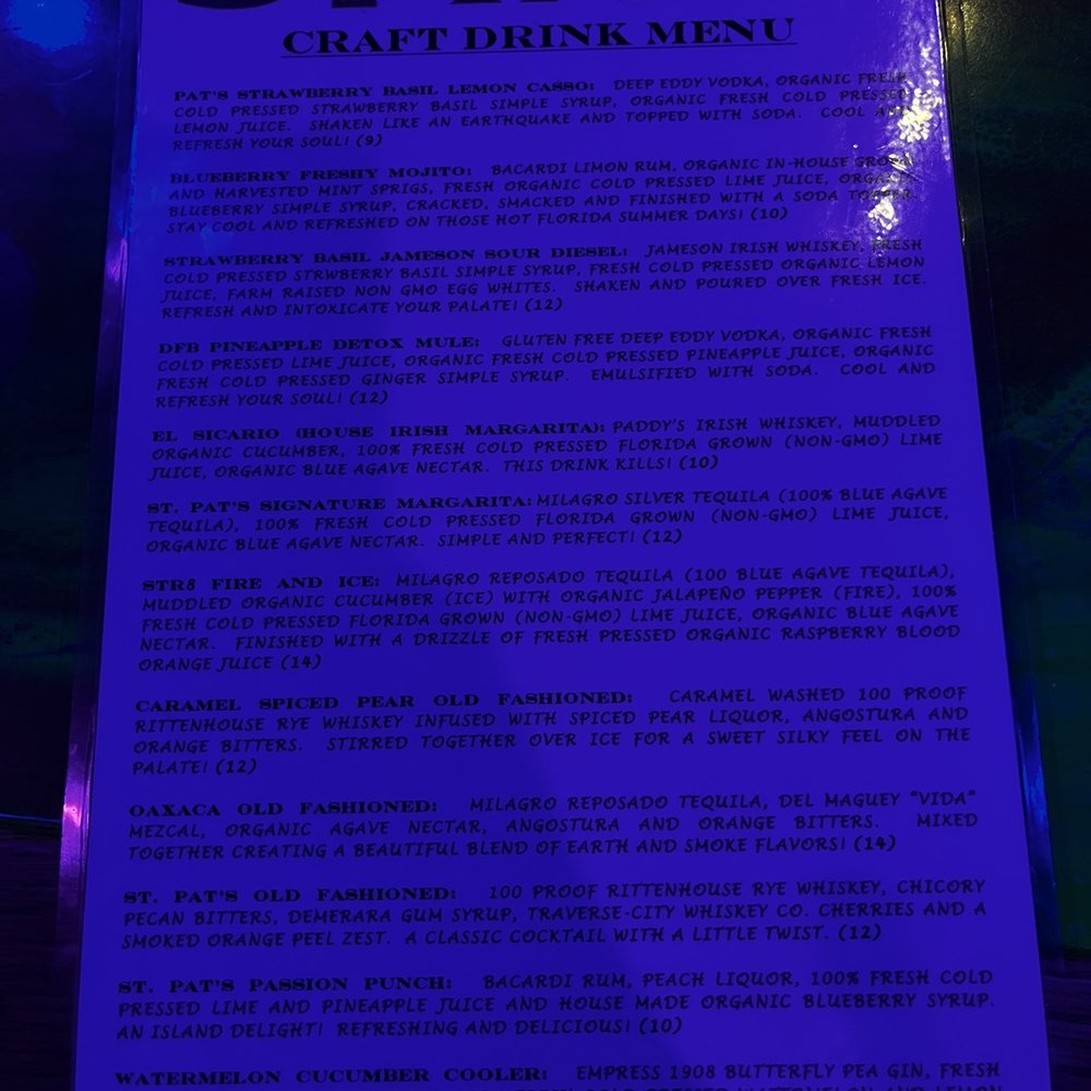 Craft cocktail menu Craft cocktail menu