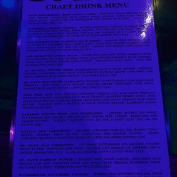 Craft cocktail menu
