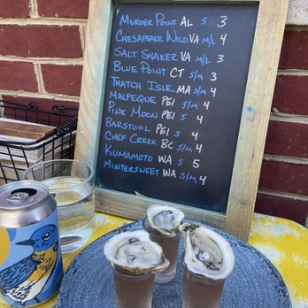 Merchant Oyster Company - Oyster shooters and Ploughman Peach Cider - Seafood Near Me - Pittsburgh, Pennsylvania