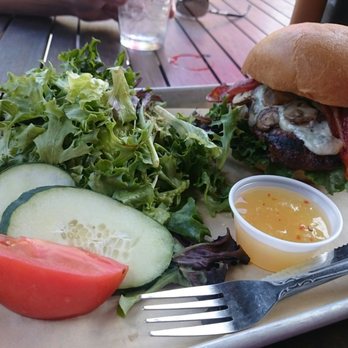 The Gallon House - Mushroom Bleu Burger with salad - Burgers Near Me - Silverton, Oregon