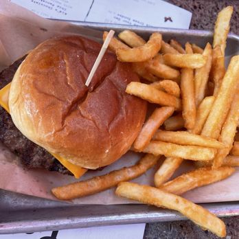 Lazy Dog Restaurant & Bar - Cheeseburger and fries (Kids meal) - New American Near Me - Irvine, California Lazy Dog Restaurant & Bar - Cheeseburger and fries (Kids meal) - New American Near Me - Irvine, California