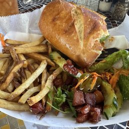 I emptied the sandwich and ate the spicy pork belly salad I emptied the sandwich and ate the spicy pork belly salad