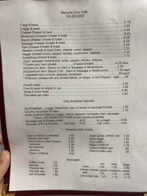 Menu photo 2 Nancy's Cozy Cafe Kinsman, OH Menu photo 2 Nancy's Cozy Cafe Kinsman, OH