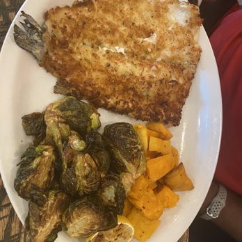 The '401 - Fish with Fire-Roasted Brussels Sprouts - American Near Me - Bellaire, Texas The '401 - Fish with Fire-Roasted Brussels Sprouts - American Near Me - Bellaire, Texas