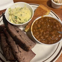 Brisket Plate with BBQ Beans, Potato Salad and Cornbread Brisket Plate with BBQ Beans, Potato Salad and Cornbread