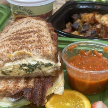 Urth Caffé - Orange - Egg White & Spinach Breakfast Panini with Urth Heirloom Breakfast Potatoes. - Coffee & Tea Near Me - Orange, California Urth Caffé - Orange - Egg White & Spinach Breakfast Panini with Urth Heirloom Breakfast Potatoes. - Coffee & Tea Near Me - Orange, California