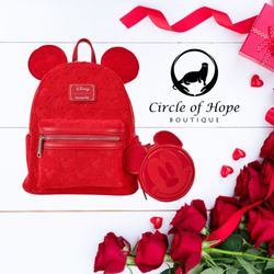Circle of Hope Boutique - This Loungefly Disney Mickey Mouse Ears Plush Burnout mini backpack makes the perfect gift!    #red #mickeymouse #disney #loungefly