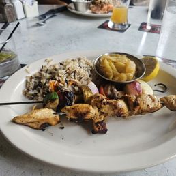 Chicken kabobs with wild rice and "applesauce" for sides Chicken kabobs with wild rice and "applesauce" for sides