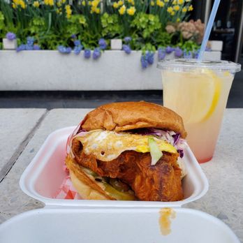 Frying Pan Food Truck - Chicken Burger mild with egg & Lemonade. - Food Trucks Near Me - Vancouver, British Columbia Frying Pan Food Truck - Chicken Burger mild with egg & Lemonade. - Food Trucks Near Me - Vancouver, British Columbia