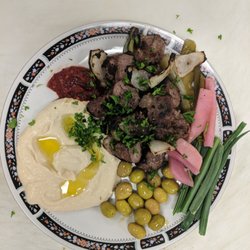 Haddad's MiddleEastern Groceries - Shish Kabab plate with Humouse and Olives