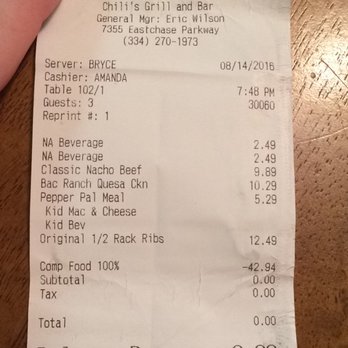 Chili's - our comped meal for our terrible service. - Tex-Mex Near Me - Montgomery, Alabama