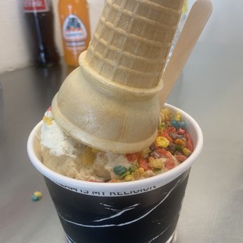 Afters Ice Cream - Two scoops with a cone on top. - Desserts Near Me - Rowland Heights, California Afters Ice Cream - Two scoops with a cone on top. - Desserts Near Me - Rowland Heights, California