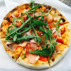 Pizza1889 - Tomato, Mozzarella, Parma Ham, Cherry Tomatoes and Wild Rocket £8.50