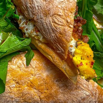Lil' Frankie's Grocery - "The Fran" - eggs, guanciale, fontina, & arugula on Ciabatta - Italian Near Me - New York, New York Lil' Frankie's Grocery - "The Fran" - eggs, guanciale, fontina, & arugula on Ciabatta - Italian Near Me - New York, New York