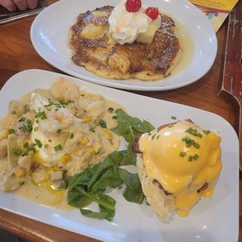 Ruby Slipper Decatur - Pineapple Pan Cake and two versions of Eggs Benedict - Breakfast & Brunch Near Me - New Orleans, Louisiana