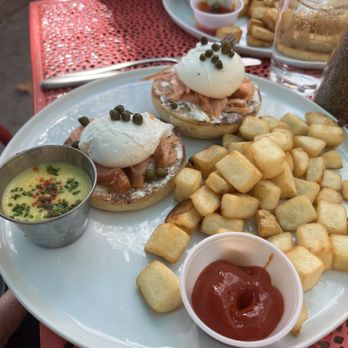 The Spring on Main - Brunch Smoked Salmon Benedict, Hollandaise on the side. - New American Near Me - Eureka Springs, Arkansas The Spring on Main - Brunch Smoked Salmon Benedict, Hollandaise on the side. - New American Near Me - Eureka Springs, Arkansas
